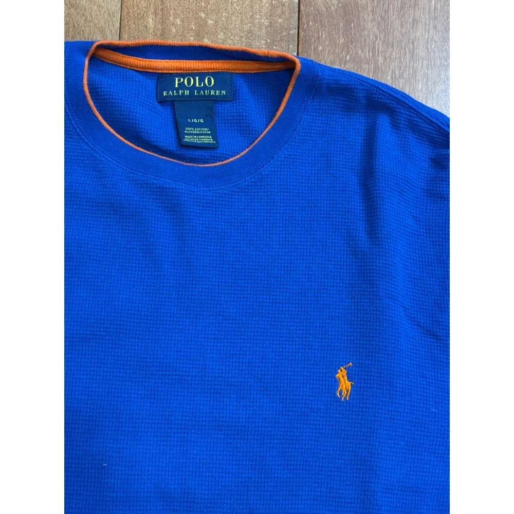 Polo Ralph‎ Lauren Thermal Shirt Mens Blue Orange Waffle Knit Long Sleeve Large